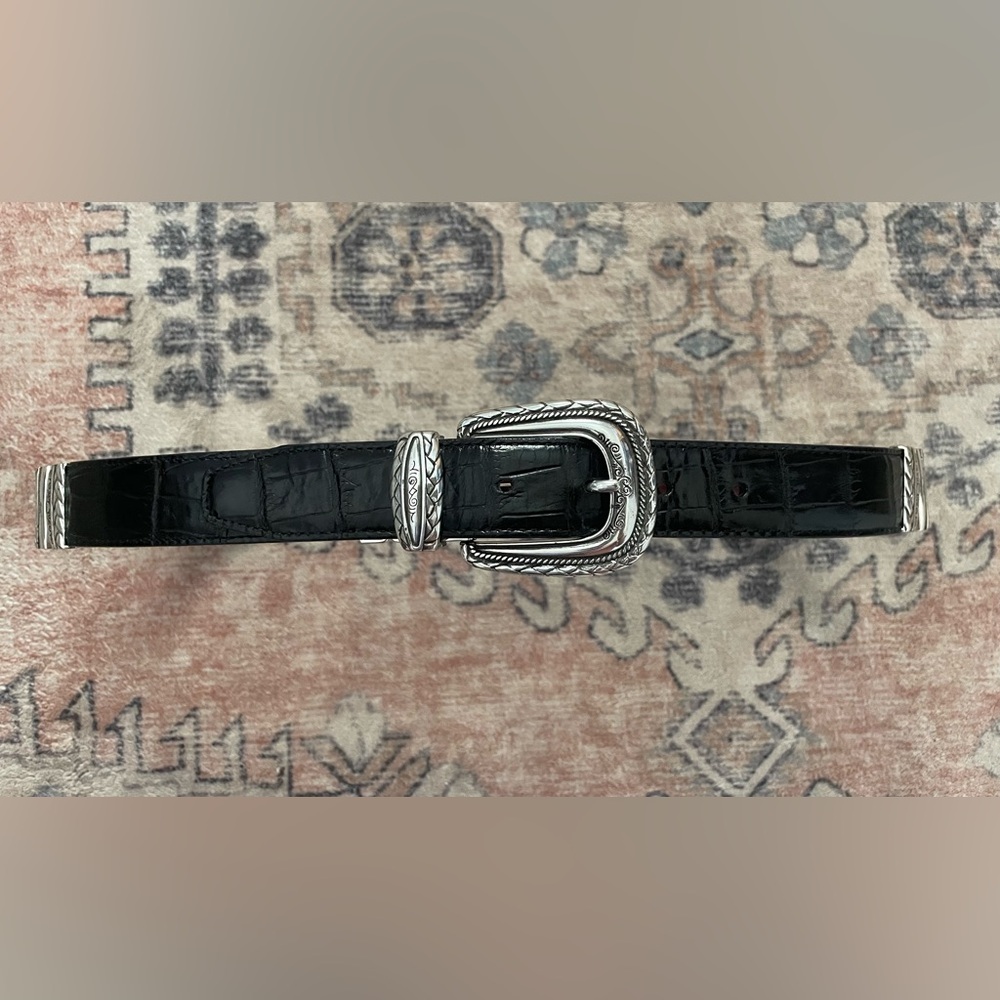 Vintage Leather Black/Brown Reversible Western Boho Silver Buckle Belt Womens XL